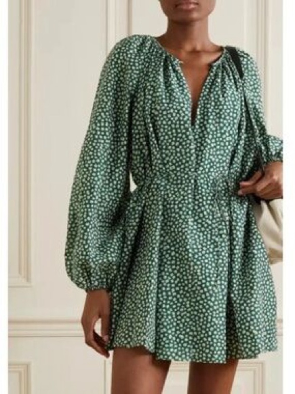 MATTEAU US 8 Voluminous long sleeve mini tunic dress in green floral
